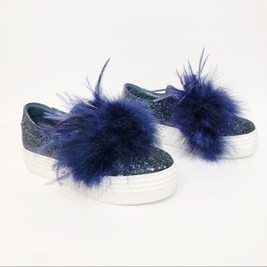 Here/Now Kate Feather-Embellished Glitter Sneakers